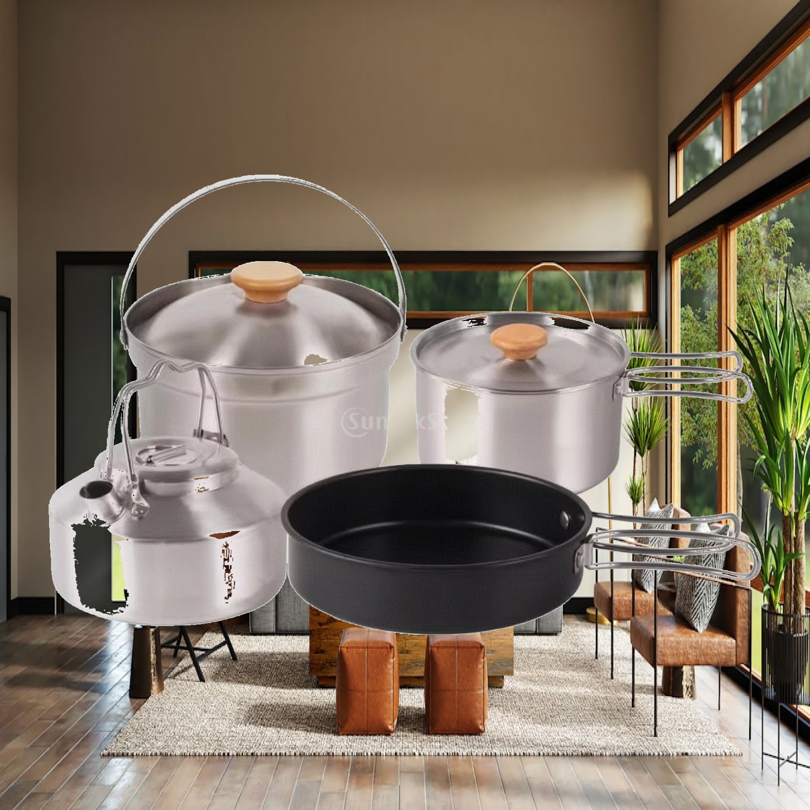 Camping Cooking Kettle - 4 Pieces Stainless Steel Camp Cooking