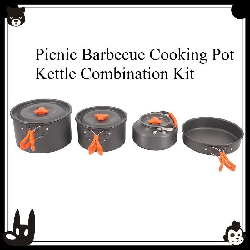 Camping Cooking Kettle - Portable Outdoor Cookware Set 4 PCS