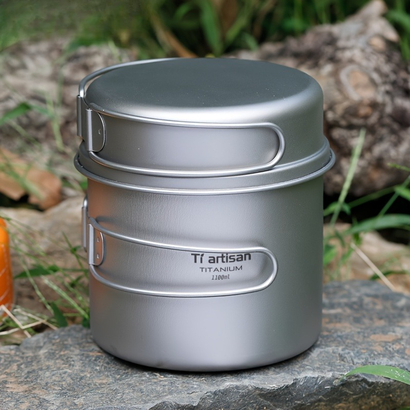 Camping Lightweight Cooking Pot - Pure Titanium Cookware Set with Handle